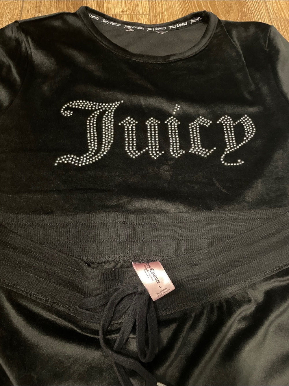 Juicy Couture Black Velour Crystal-Stud Logo Set